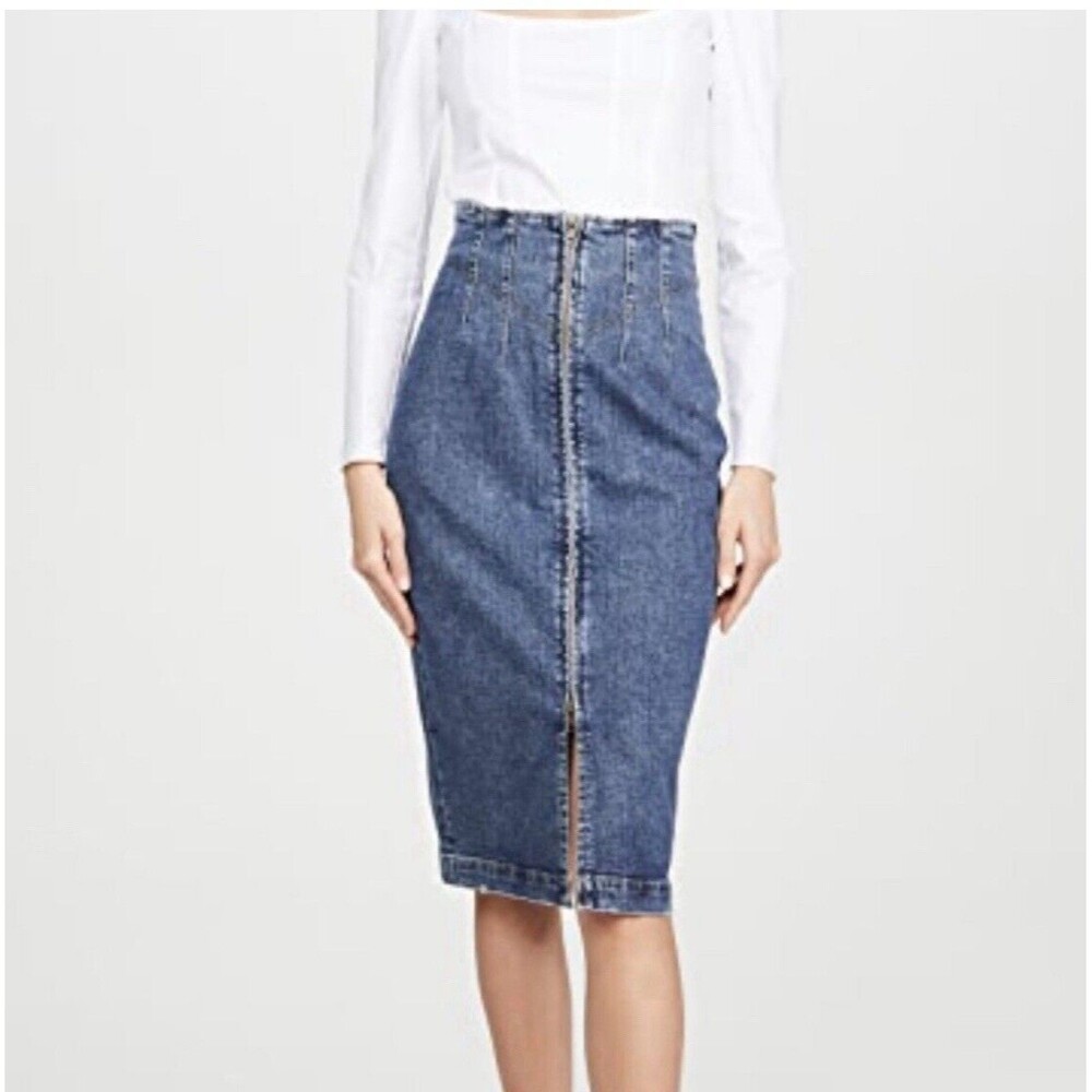 Rebecca Taylor La Vie Denim Midi Skirt Womens Size 25 Blue Zip Dry Indigo NWT